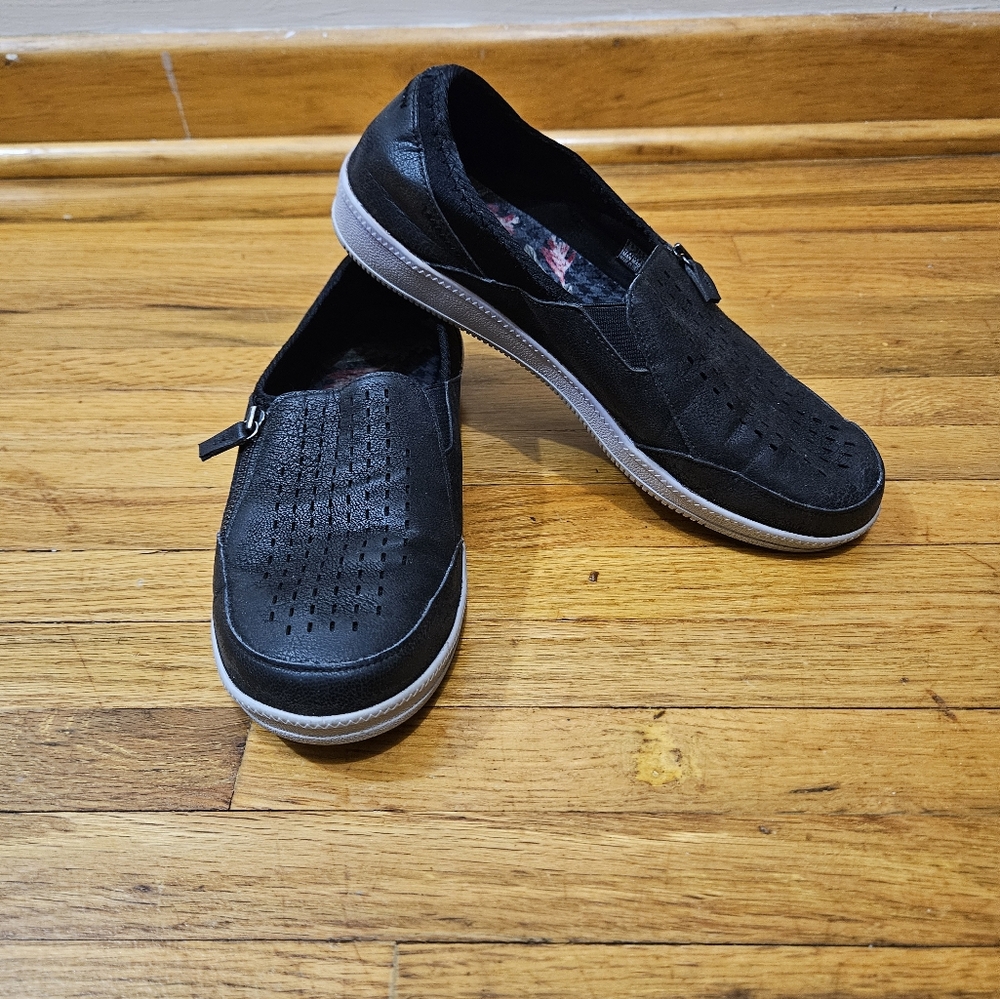Skechers Black Slip-On Flats with White Trim